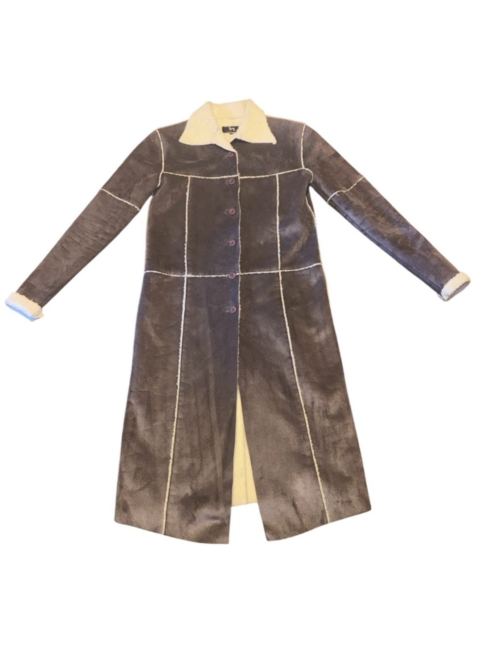 Gray Faux Shearling Trench Coat Size M Retro Outterwear